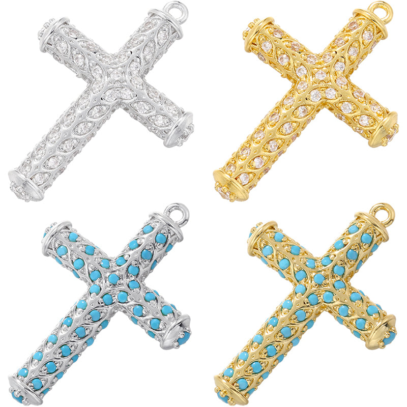 Hip-hop Exaggerated Punk Cross Copper Plating Inlay Zircon 18k Gold Plated Charms