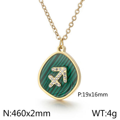 Basic Constellation Stainless Steel Inlay Malachite Pendant Necklace