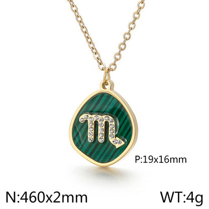 Basic Constellation Stainless Steel Inlay Malachite Pendant Necklace