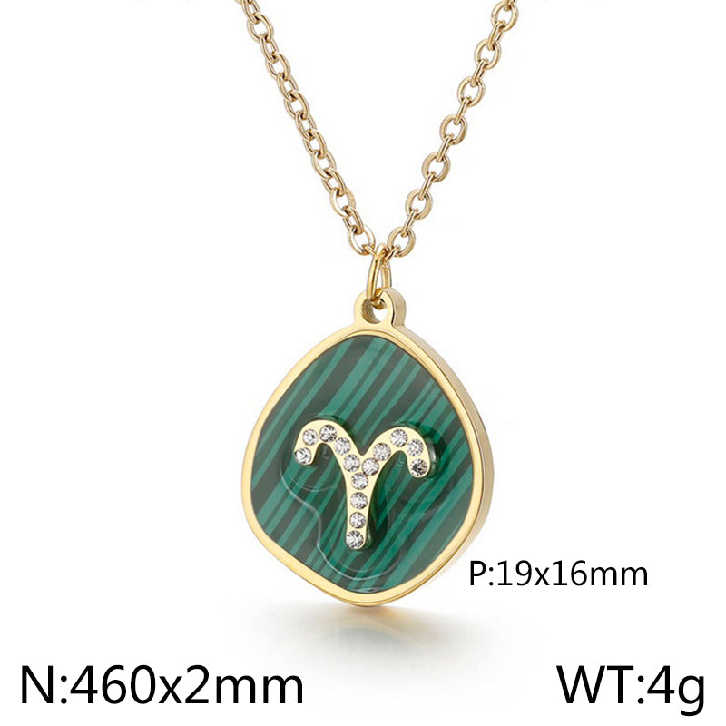 Basic Constellation Stainless Steel Inlay Malachite Pendant Necklace