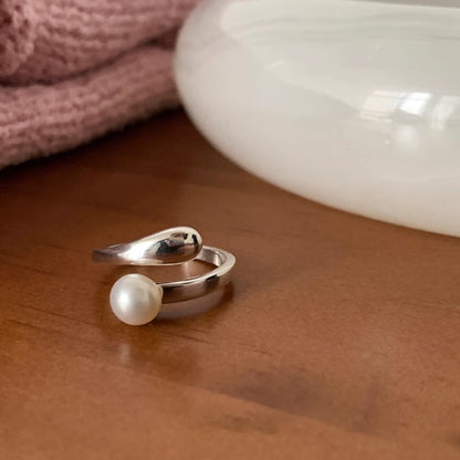 Simple Style Pearl Copper Plating Silver Plated Open Rings