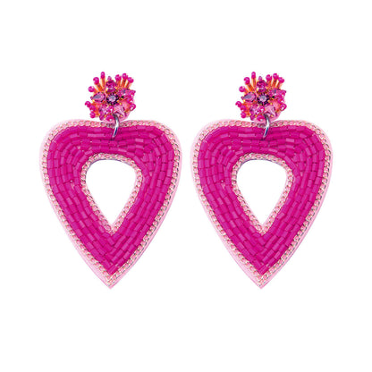 1 Pair Sweet Heart Shape Handmade Stainless Steel Cloth Glass Drop Earrings