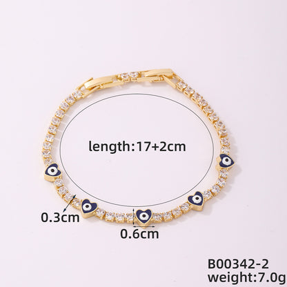 Casual Simple Style Classic Style Devil's Eye Heart Shape Copper Plating Inlay Zircon Gold Plated Silver Plated Bracelets