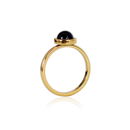 Simple Style Round Titanium Steel Plating Inlay Natural Stone Agate 18k Gold Plated Rings