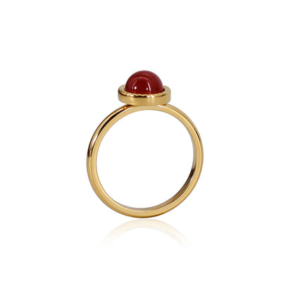 Simple Style Round Titanium Steel Plating Inlay Natural Stone Agate 18k Gold Plated Rings