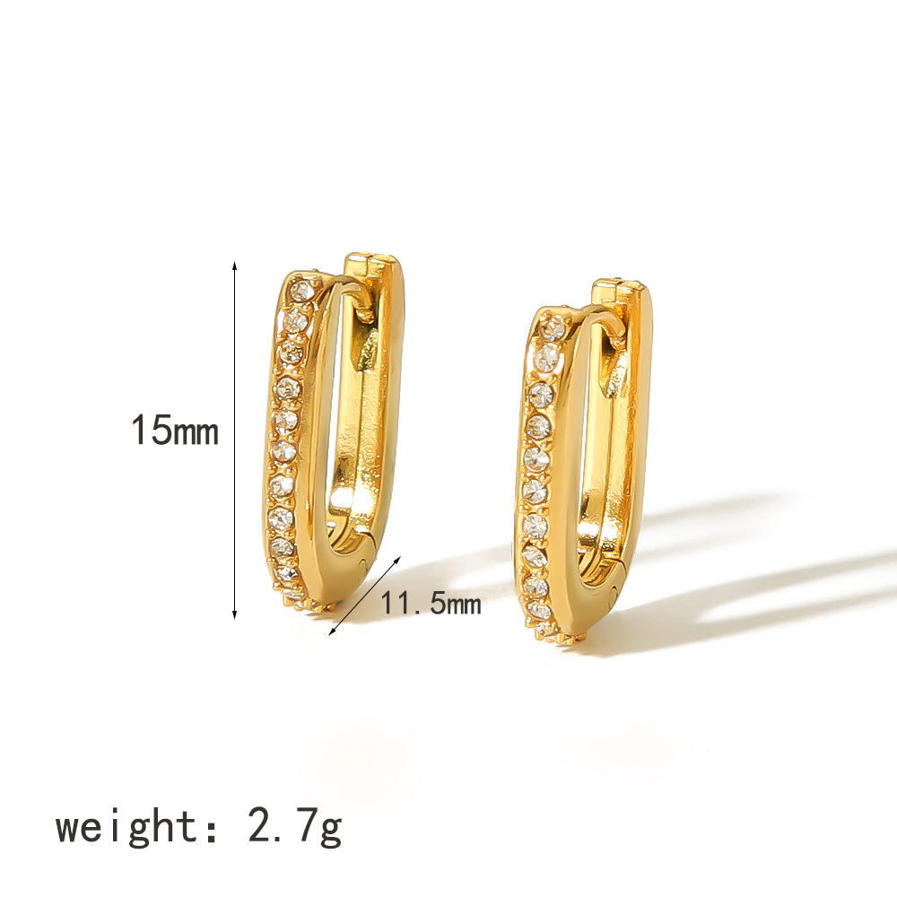 1 Pair Simple Style U Shape Polishing Plating Inlay Stainless Steel Zircon 18k Gold Plated Earrings