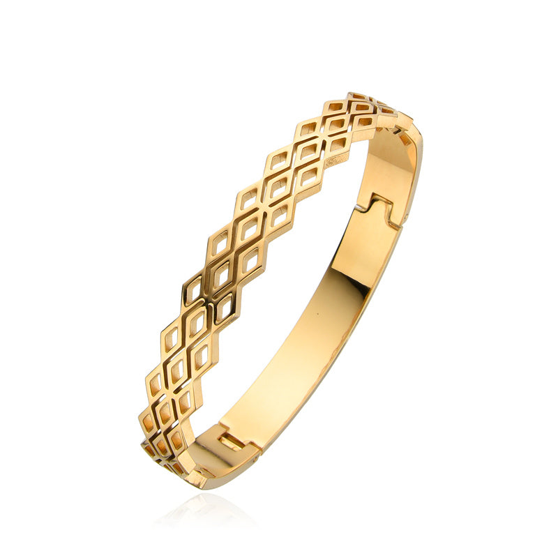 Simple Style Classic Style Solid Color Rhombus Stainless Steel Plating Hollow Out Gold Plated Bangle