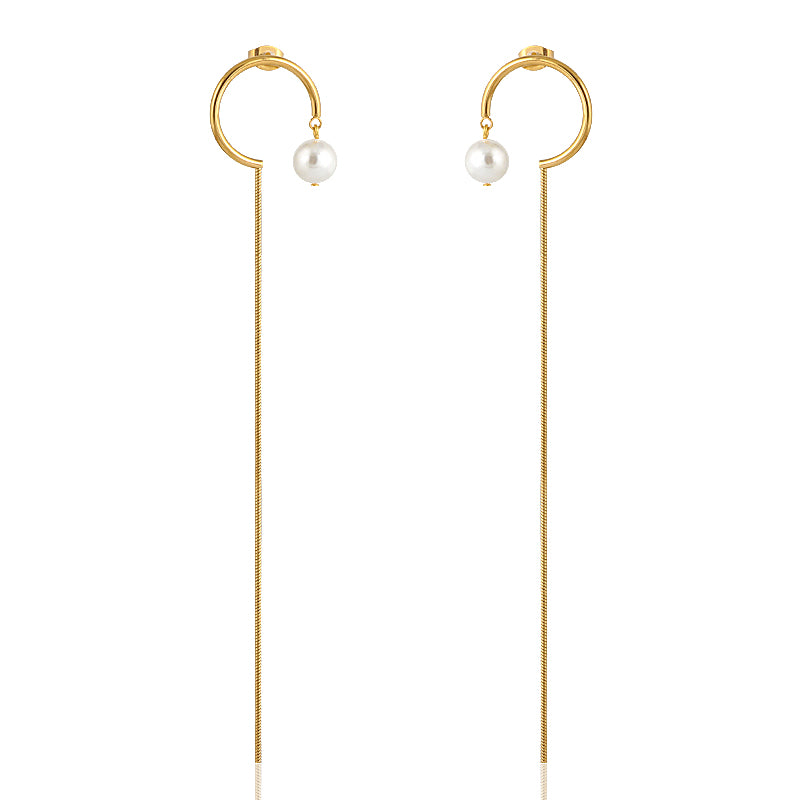 1 Pair Elegant Simple Style Geometric Tassel Plating Inlay Stainless Steel Zircon Gold Plated Drop Earrings