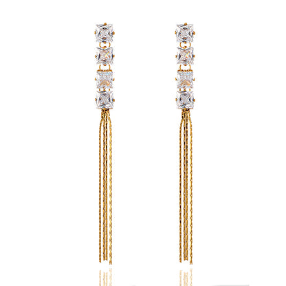 1 Pair Elegant Simple Style Geometric Tassel Plating Inlay Stainless Steel Zircon Gold Plated Drop Earrings