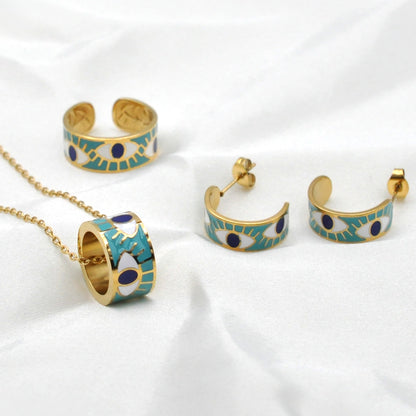 Hip-hop Simple Style Devil's Eye Titanium Steel Epoxy Plating Gold Plated Jewelry Set