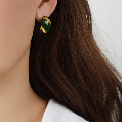 1 Pair Casual Retro British Style C Shape Enamel Plating Titanium Steel 18k Gold Plated Ear Studs