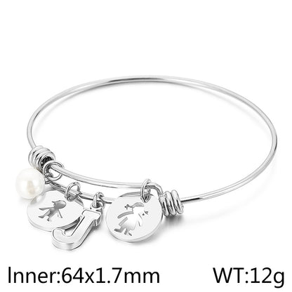 Simple Style Human Letter Titanium Steel Pearl Hollow Out Inlay Shell Bangle