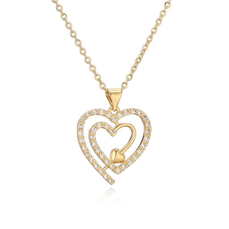 Ig Style Simple Style Heart Shape Copper Plating Inlay Zircon Gold Plated Pendant Necklace