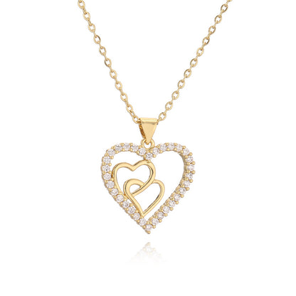 Ig Style Simple Style Heart Shape Copper Plating Inlay Zircon Gold Plated Pendant Necklace