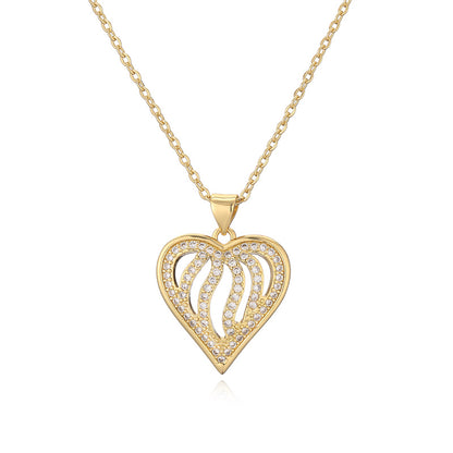 Ig Style Simple Style Heart Shape Copper Plating Inlay Zircon Gold Plated Pendant Necklace