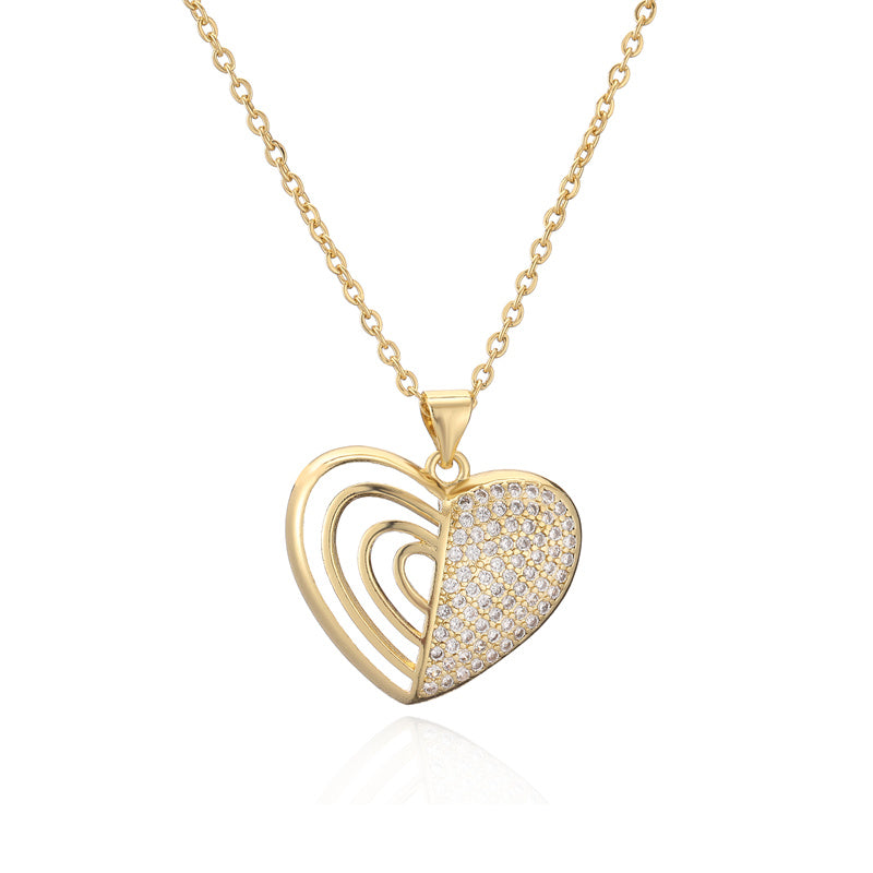 Ig Style Simple Style Heart Shape Copper Plating Inlay Zircon Gold Plated Pendant Necklace