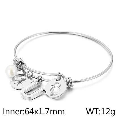 Simple Style Human Letter Titanium Steel Pearl Hollow Out Inlay Shell Bangle