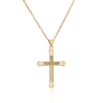 Ig Style Simple Style Cross Copper Plating Inlay Zircon Gold Plated Pendant Necklace