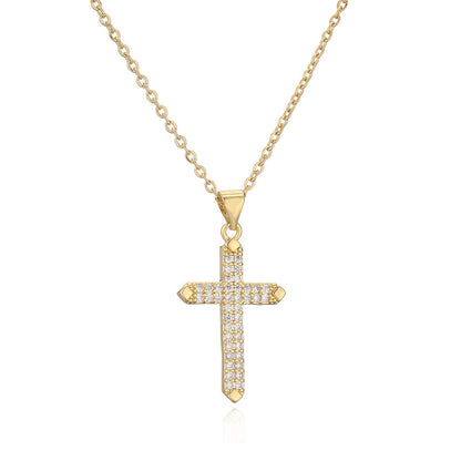 Ig Style Simple Style Cross Copper Plating Inlay Zircon Gold Plated Pendant Necklace