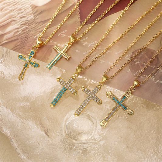 Ig Style Simple Style Cross Copper Plating Inlay Zircon Gold Plated Pendant Necklace