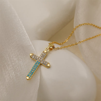 Ig Style Simple Style Cross Copper Plating Inlay Zircon Gold Plated Pendant Necklace