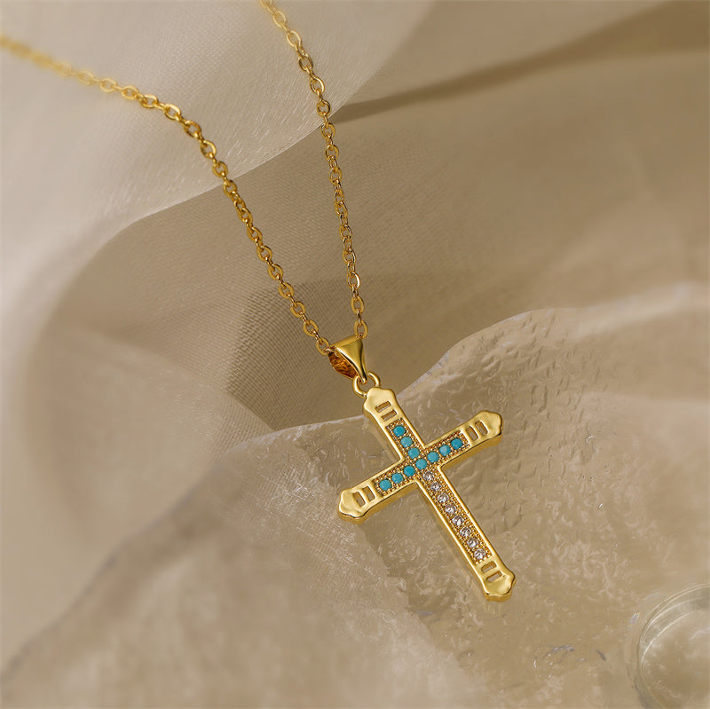 Ig Style Simple Style Cross Copper Plating Inlay Zircon Gold Plated Pendant Necklace