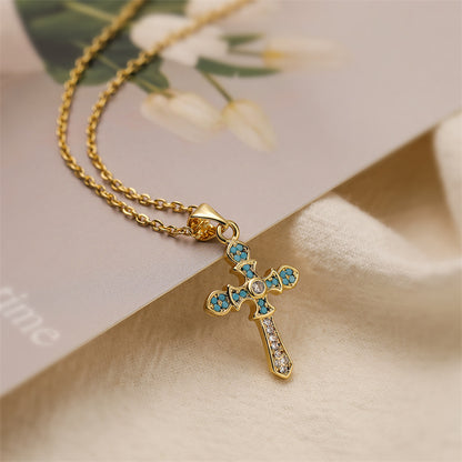 Ig Style Simple Style Cross Copper Plating Inlay Zircon Gold Plated Pendant Necklace