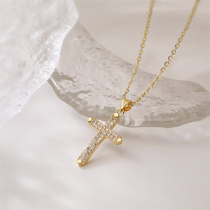 Ig Style Simple Style Cross Copper Plating Inlay Zircon Gold Plated Pendant Necklace