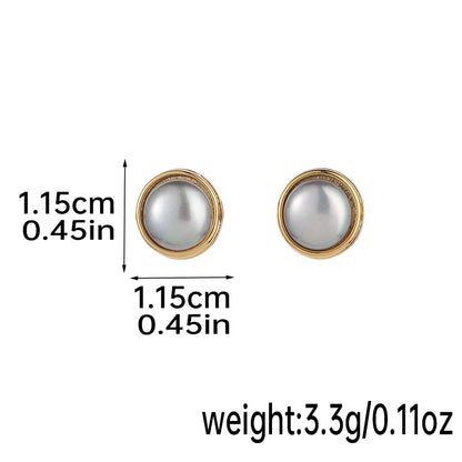 1 Pair Elegant Baroque Style Round Plating Inlay Copper Natural Stone Freshwater Pearl 18k Gold Plated Ear Studs