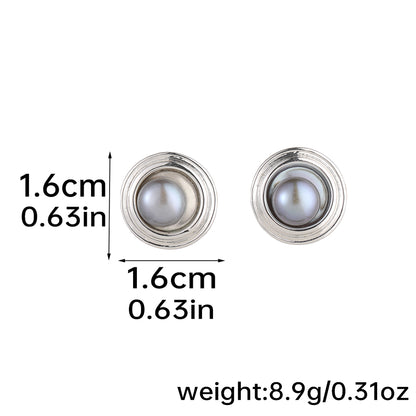 1 Pair Elegant Baroque Style Round Plating Inlay Copper Natural Stone Freshwater Pearl 18k Gold Plated Ear Studs