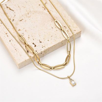 Hip-hop Simple Style Oval Rectangle Stainless Steel Plating Inlay Gem Gold Plated Necklace