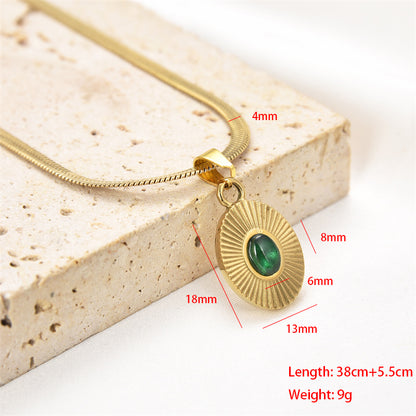 Hip-hop Simple Style Oval Rectangle Stainless Steel Plating Inlay Gem Gold Plated Necklace