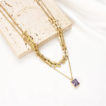 Hip-hop Simple Style Oval Rectangle Stainless Steel Plating Inlay Gem Gold Plated Necklace