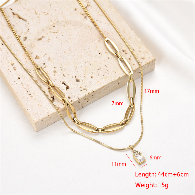 Hip-hop Simple Style Oval Rectangle Stainless Steel Plating Inlay Gem Gold Plated Necklace