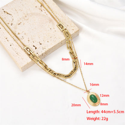 Hip-hop Simple Style Oval Rectangle Stainless Steel Plating Inlay Gem Gold Plated Necklace