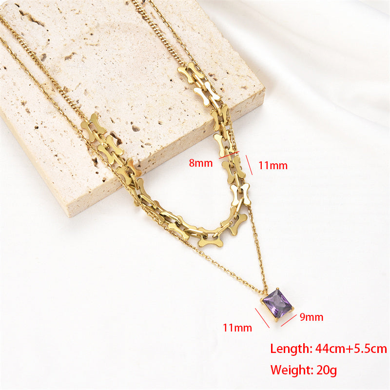 Hip-hop Simple Style Oval Rectangle Stainless Steel Plating Inlay Gem Gold Plated Necklace