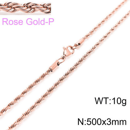 European And American Stainless Steel Electroplating Multi-size Twisted Rope Necklace Twist Chain Wholesale