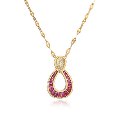 Ig Style Simple Style Circle Water Droplets Stainless Steel Copper Plating Inlay Zircon Gold Plated Pendant Necklace