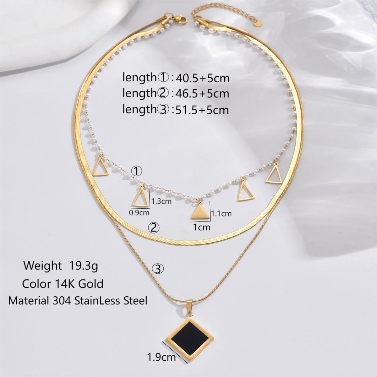 Elegant Simple Style Roman Style Triangle Square Roman Numeral Stainless Steel Pearl Plating Inlay Acrylic 14k Gold Plated Three Layer Necklace