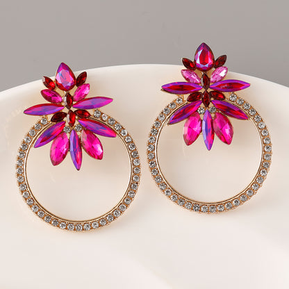 1 Pair Retro Shiny Circle Water Droplets Inlay Alloy Rhinestones Drop Earrings