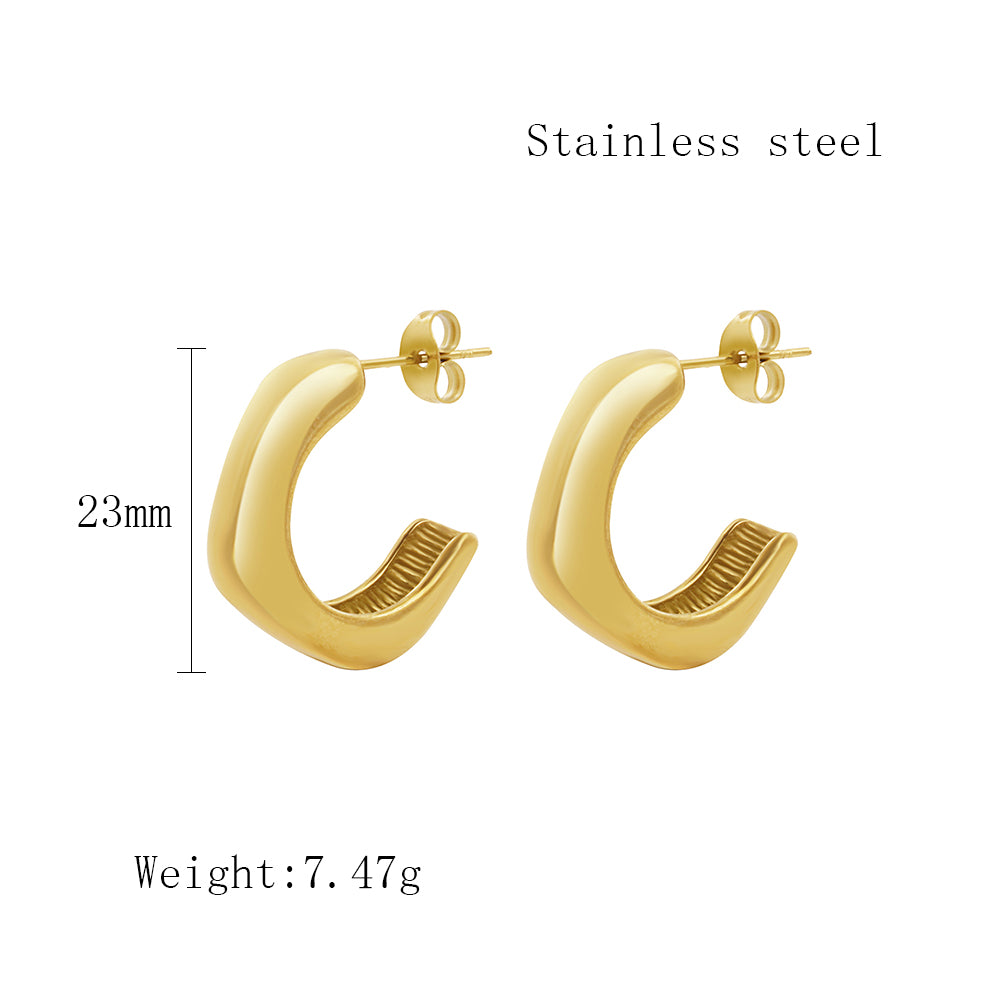 1 Pair Streetwear C Shape Plating Stainless Steel 18k Gold Plated Ear Studs