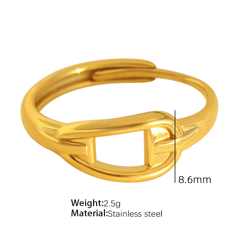 Elegant Vintage Style Luxurious Heart Shape Lines Titanium Steel Stripe Plating Metal 18k Gold Plated Rings