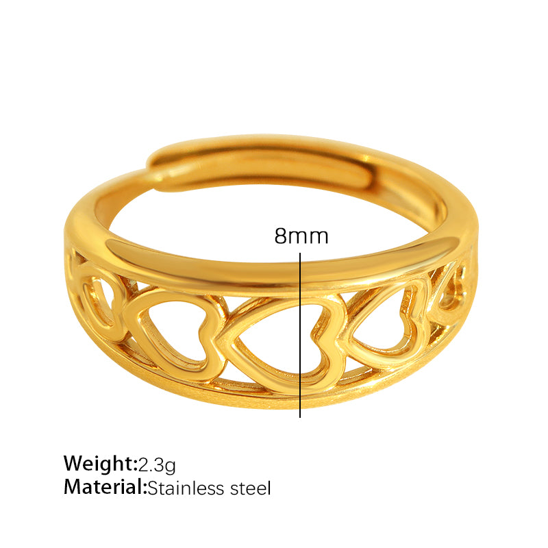 Elegant Vintage Style Luxurious Heart Shape Lines Titanium Steel Stripe Plating Metal 18k Gold Plated Rings