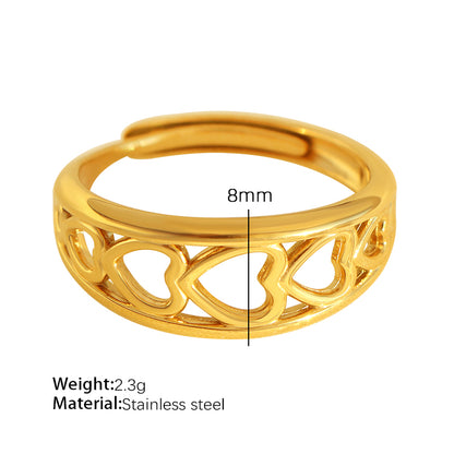 Elegant Vintage Style Luxurious Heart Shape Lines Titanium Steel Stripe Plating Metal 18k Gold Plated Rings