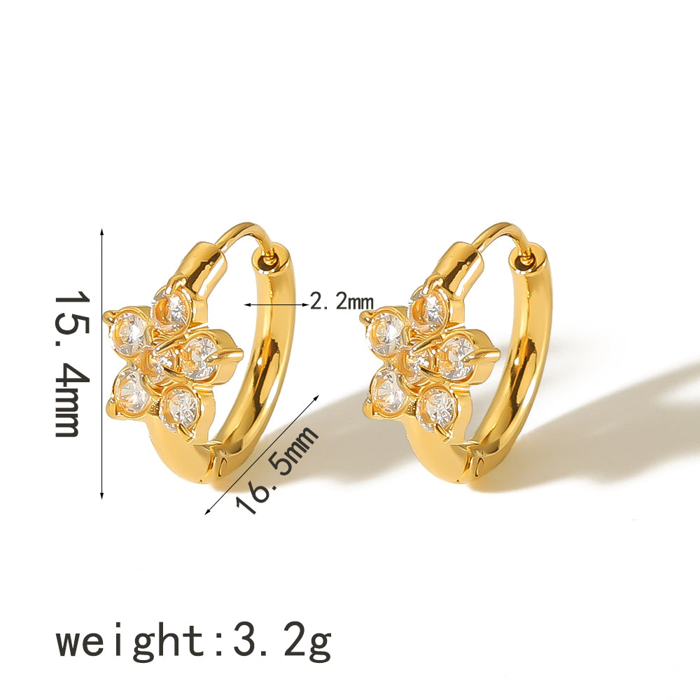 1 Pair Simple Style Circle Flower Polishing Plating Inlay Stainless Steel Zircon 18k Gold Plated Earrings