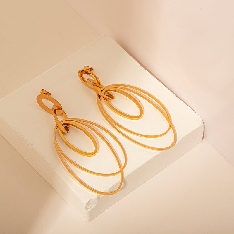 1 Pair Elegant Streetwear Oval Plating Stainless Steel Gold Plated Drop Earrings