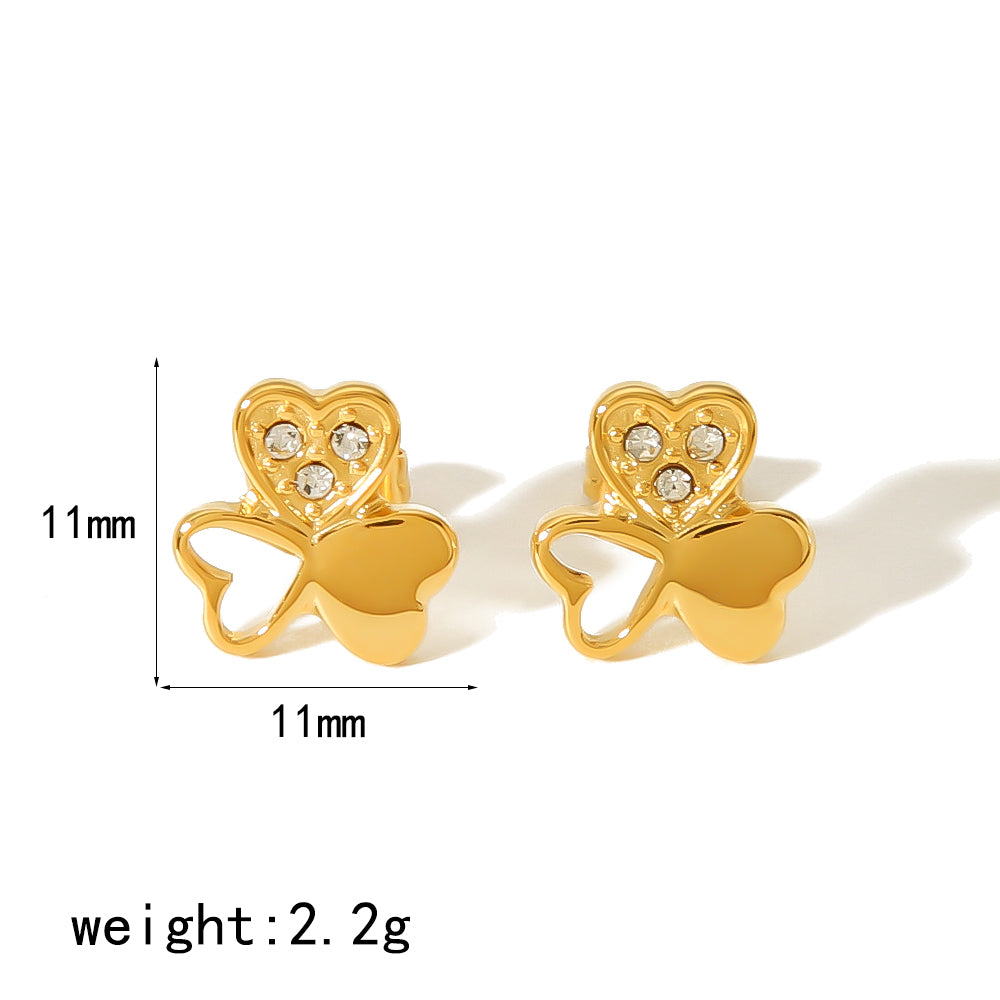 1 Pair Simple Style Quadrilateral Heart Shape Butterfly Polishing Plating Inlay Stainless Steel Zircon 18k Gold Plated Ear Studs