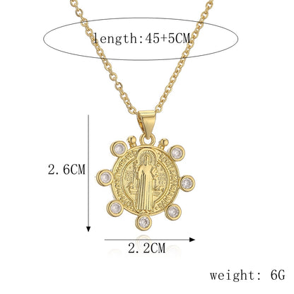 Ig Style Simple Style Human Virgin Mary Copper Plating Inlay Zircon Gold Plated Pendant Necklace