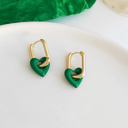 1 Pair Classic Style Heart Shape Enamel Plating Copper Earrings