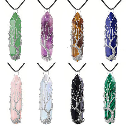 Retro Ethnic Style Geometric Stainless Steel Crystal Pendant Necklace